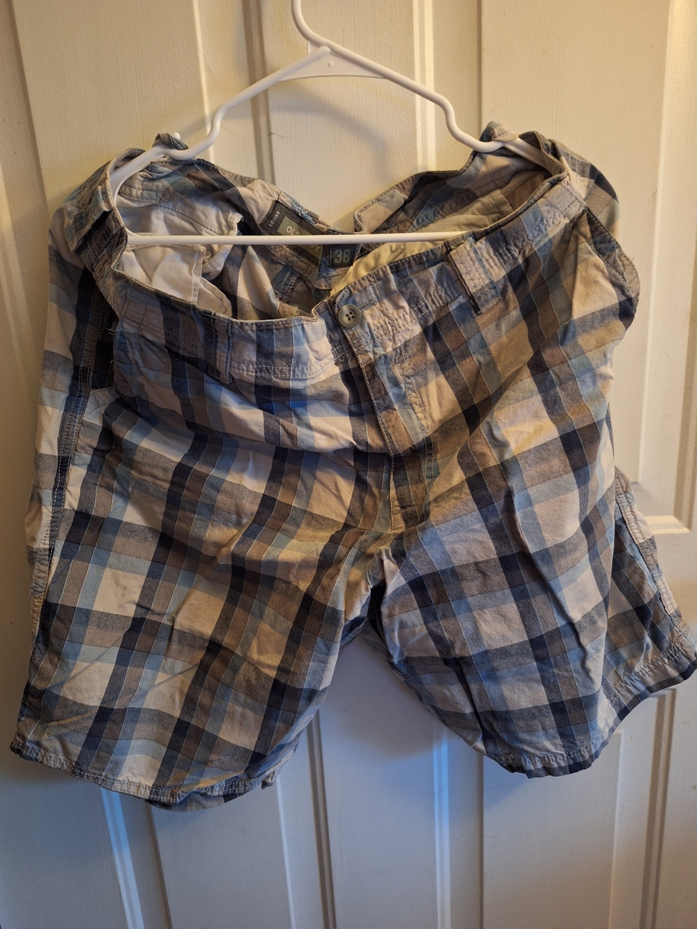 Old Navy Plaid Flat-Front Men's Shorts in Blue, Gray, White
